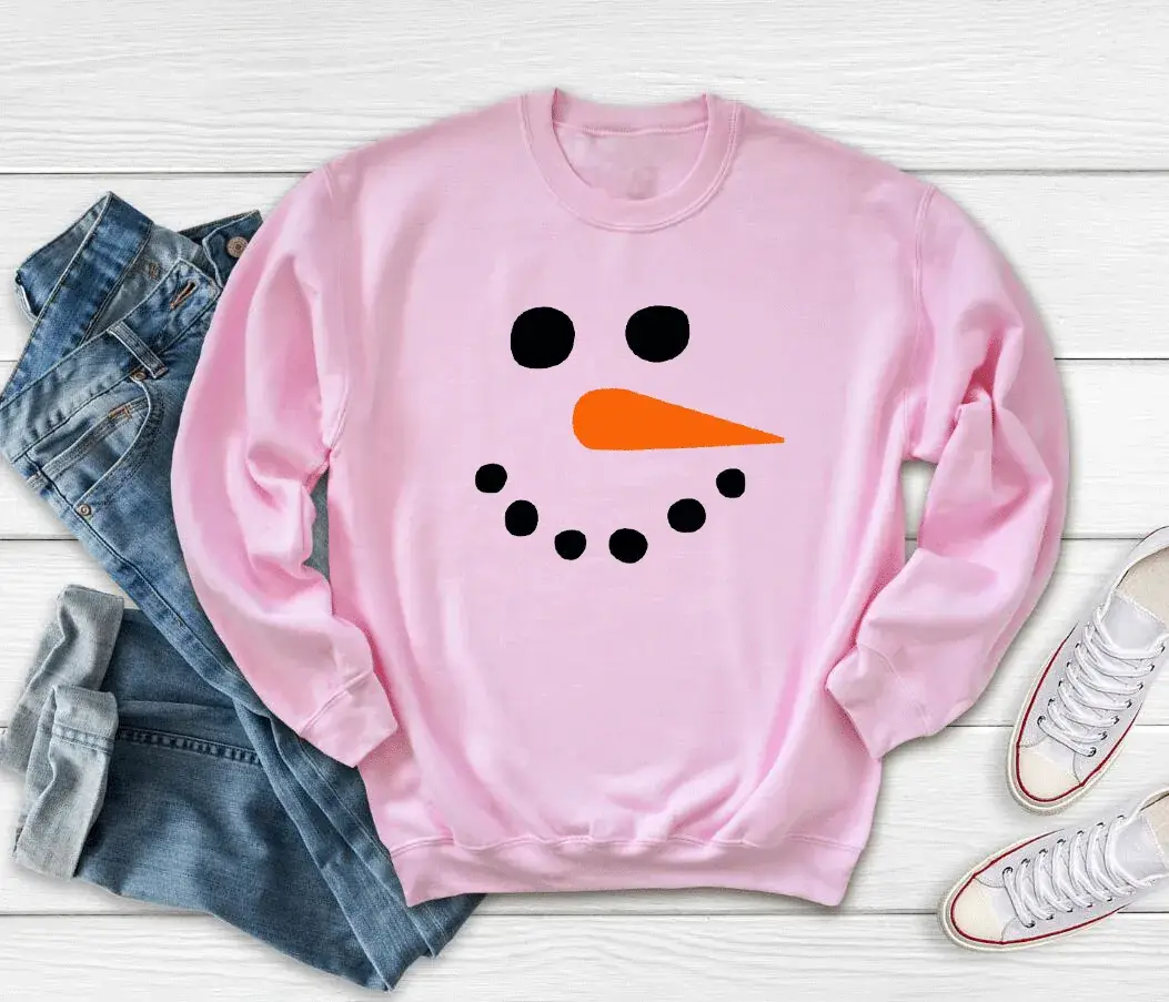 Grey Snowman Face Sweatshirt Round Neck Long Sleeve - Image 6