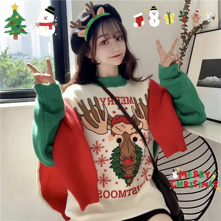 2023 Christmas Knit Sweater Women Red Base Petite Winter Wear - Image 4