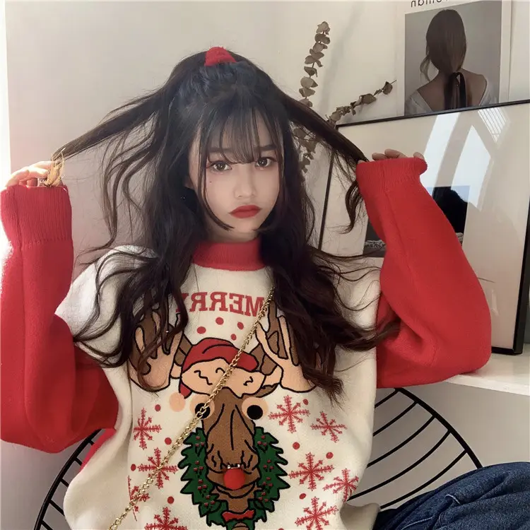 2023 Christmas Knit Sweater Women Red Base Petite Winter Wear - Image 5