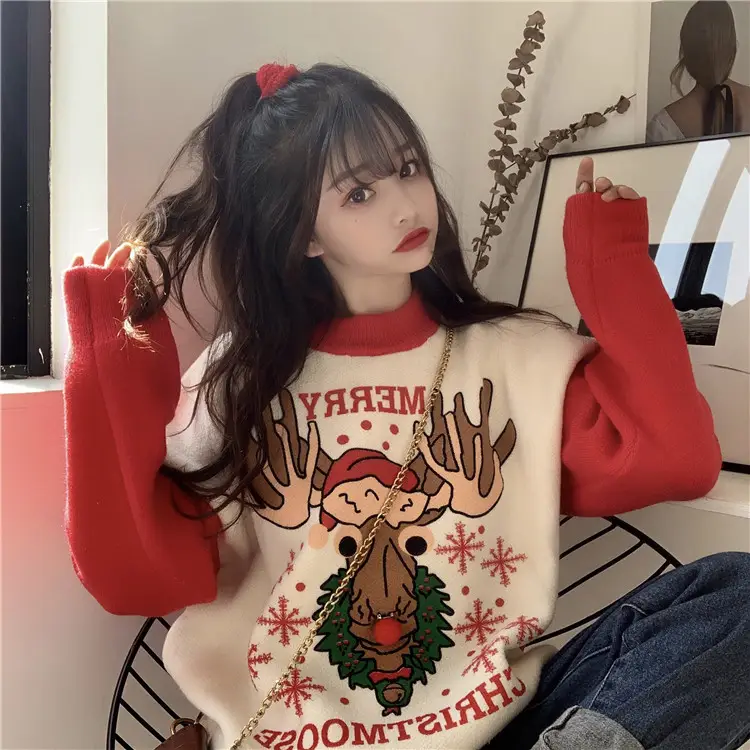 2023 Christmas Knit Sweater Women Red Base Petite Winter Wear - Image 7