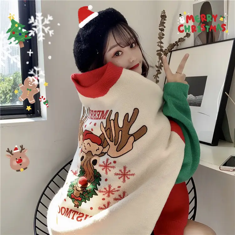 2023 Christmas Knit Sweater Women Red Base Petite Winter Wear — feature 13
