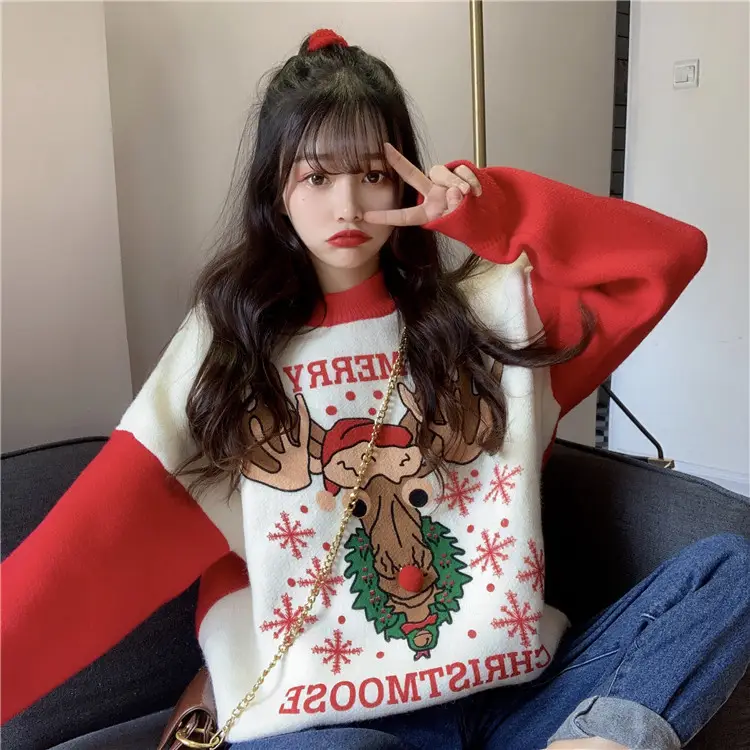 2023 Christmas Knit Sweater Women Red Base Petite Winter Wear — feature 4
