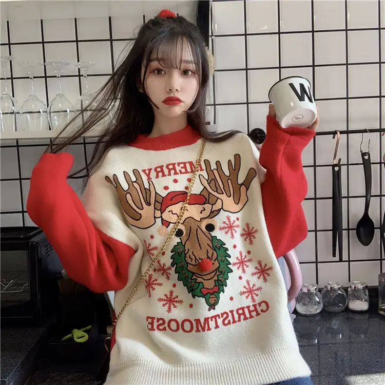 2023 Christmas Knit Sweater Women Red Base Petite Winter Wear — feature 8