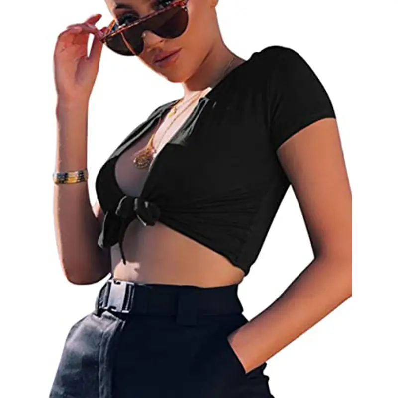 Red Knotted High Neck Vest Top for Women