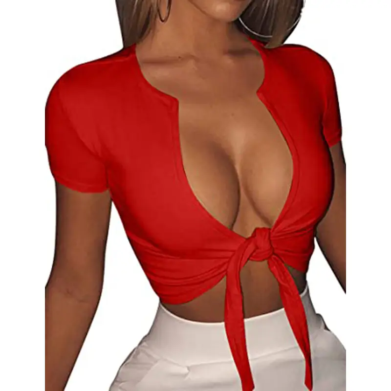 Red Knotted High Neck Vest Top for Women