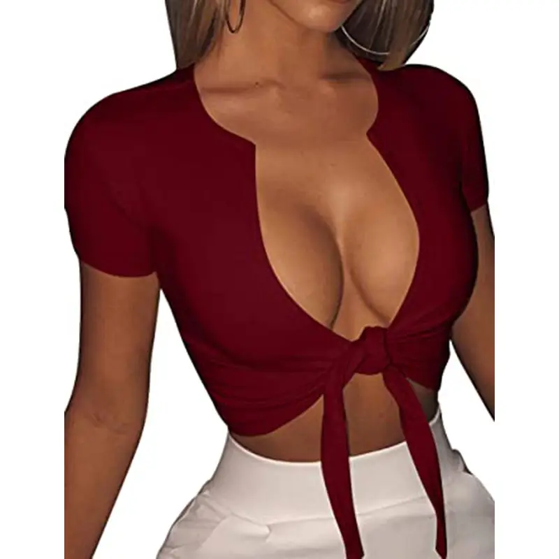 Red Knotted High Neck Vest Top for Women
