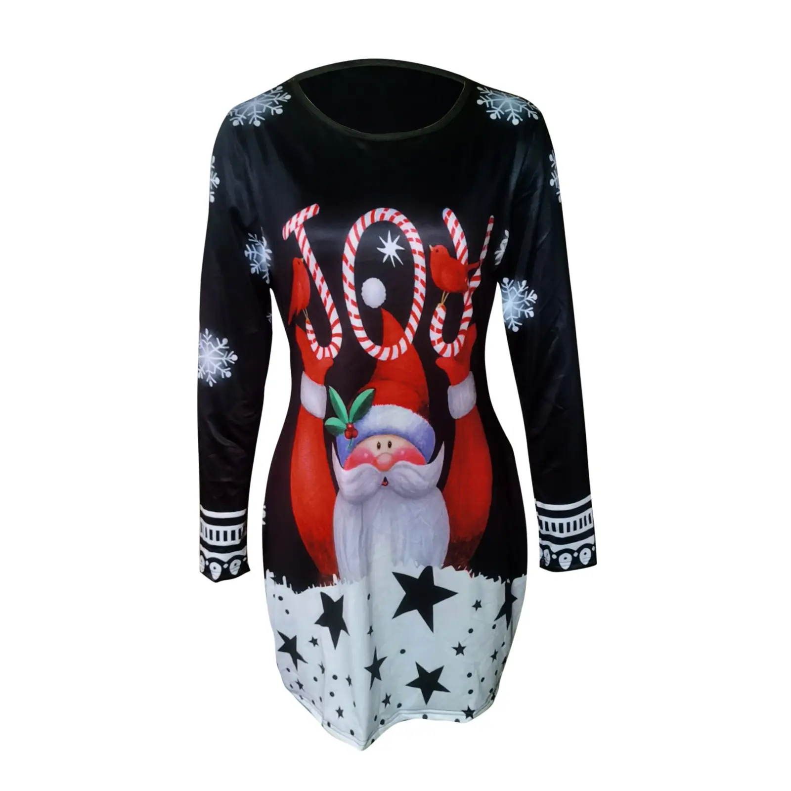 2022 Christmas Printed Long Sleeve Crewneck Turtleneck Hip Dress - Image 6