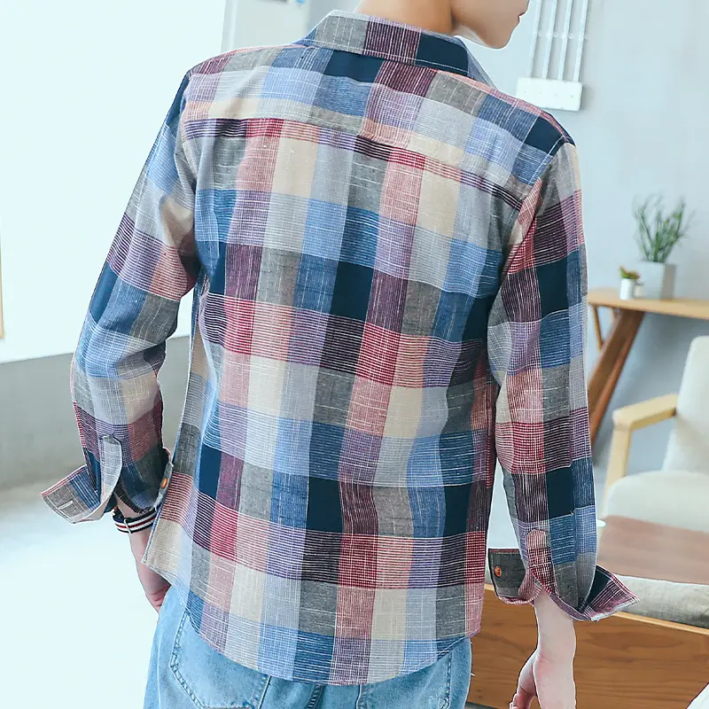 Men's Long Sleeve Plaid Shirt Sunscreen Korean Style