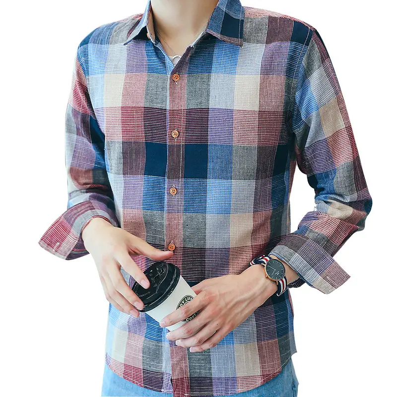 Men's Long Sleeve Plaid Shirt Sunscreen Korean Style
