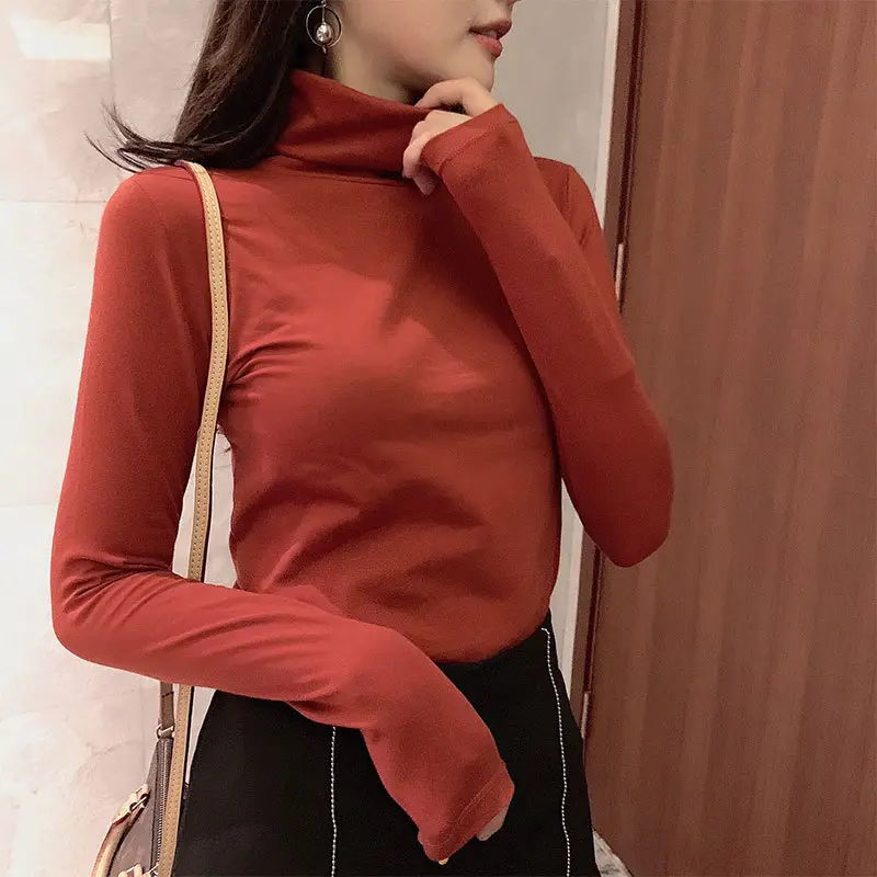 2023 Women Grey High Neck Long Sleeve T-Shirt - Image 8