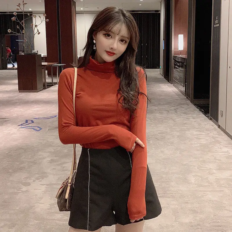 2023 Women Grey High Neck Long Sleeve T-Shirt - Image 9