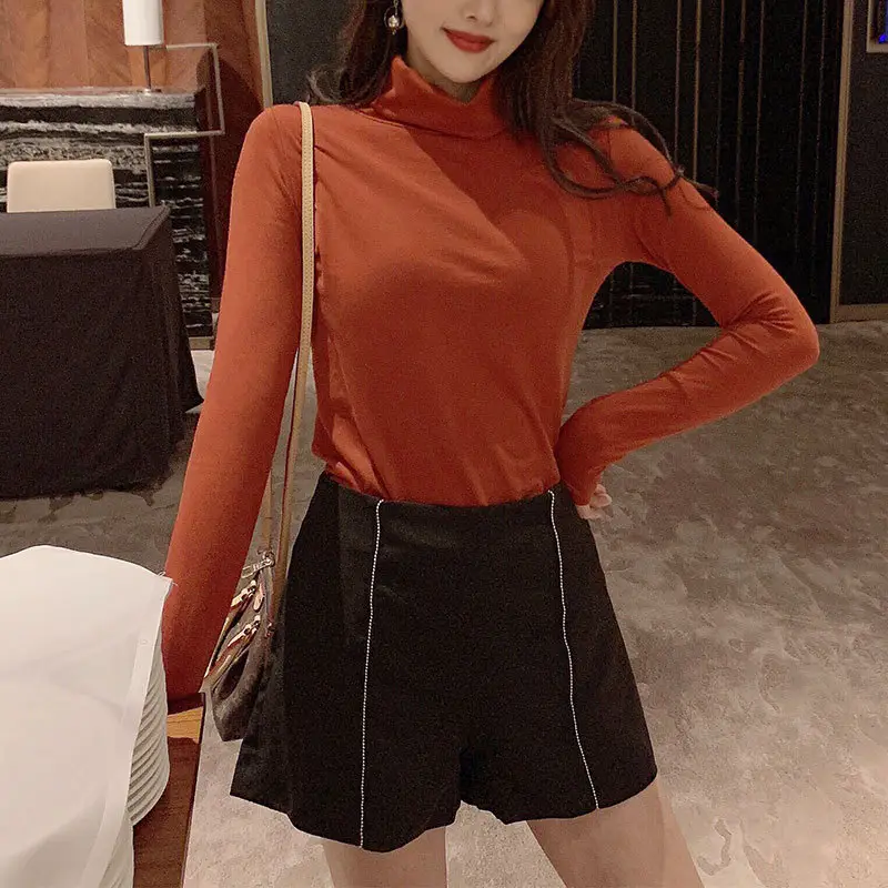 2023 Women Grey High Neck Long Sleeve T-Shirt - Image 10