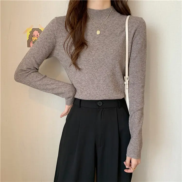 Women's Black Half Turtleneck Sweater with Chain Crossbody — feature 10