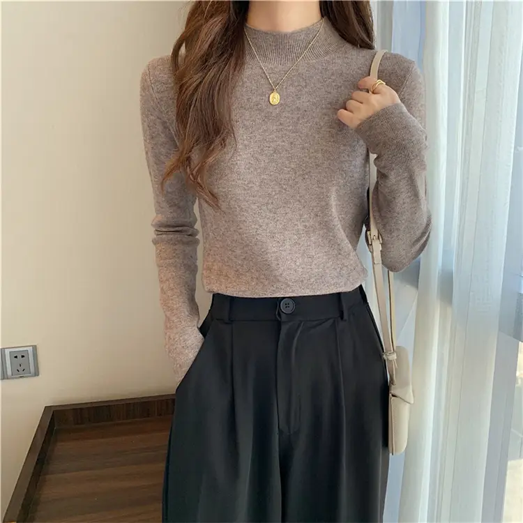 Women's Black Half Turtleneck Sweater with Chain Crossbody — feature 11