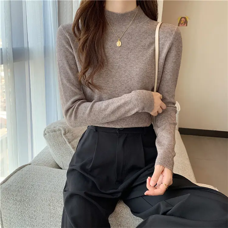 Women's Black Half Turtleneck Sweater with Chain Crossbody — feature 12