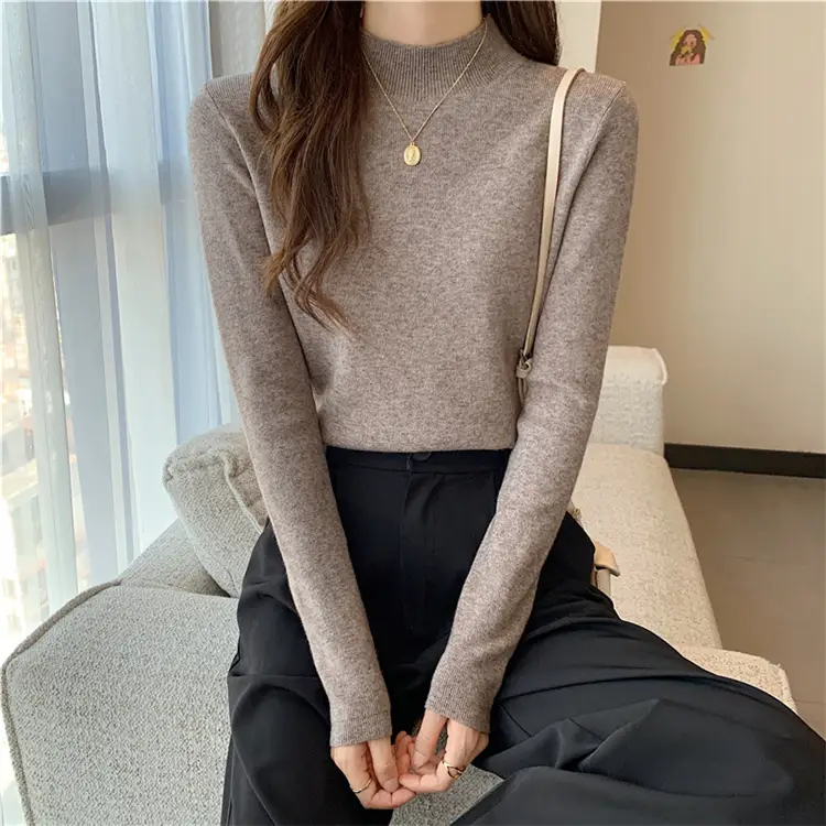 Women's Black Half Turtleneck Sweater with Chain Crossbody — feature 13