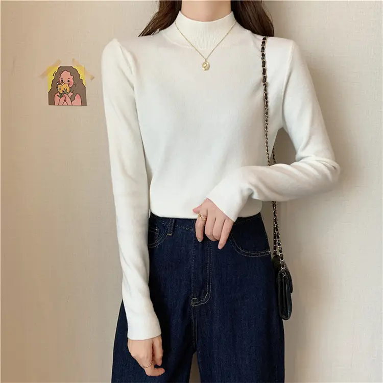Women's Black Half Turtleneck Sweater with Chain Crossbody — feature 17