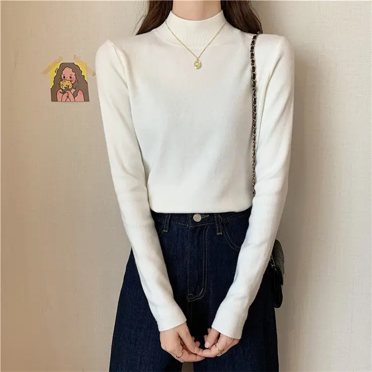 Women's Black Half Turtleneck Sweater with Chain Crossbody — feature 19