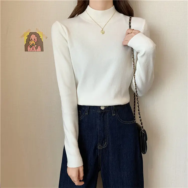 Women's Black Half Turtleneck Sweater with Chain Crossbody — feature 21
