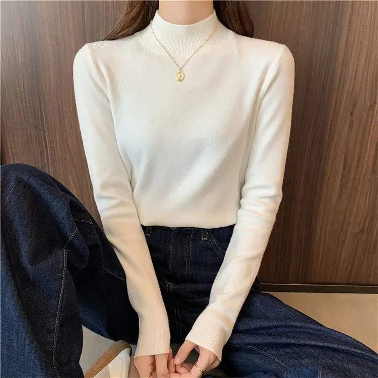 Women's Black Half Turtleneck Sweater with Chain Crossbody — feature 22