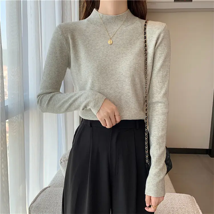 Women's Black Half Turtleneck Sweater with Chain Crossbody — feature 31
