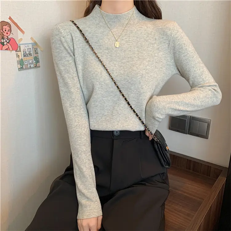 Women's Black Half Turtleneck Sweater with Chain Crossbody — feature 32