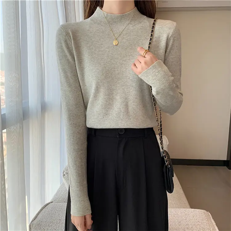 Women's Black Half Turtleneck Sweater with Chain Crossbody — feature 33