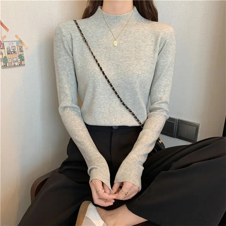 Women's Black Half Turtleneck Sweater with Chain Crossbody — feature 34