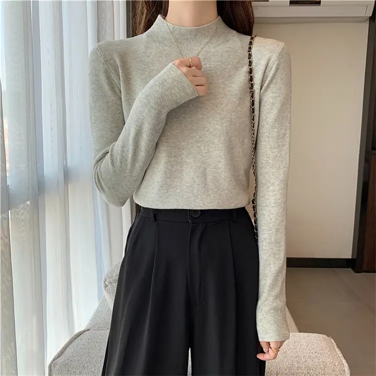 Women's Black Half Turtleneck Sweater with Chain Crossbody — feature 35