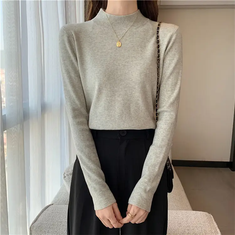 Women's Black Half Turtleneck Sweater with Chain Crossbody — feature 36