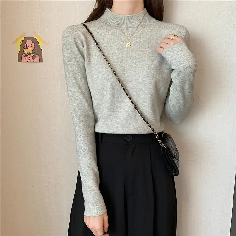 Women's Black Half Turtleneck Sweater with Chain Crossbody — feature 37