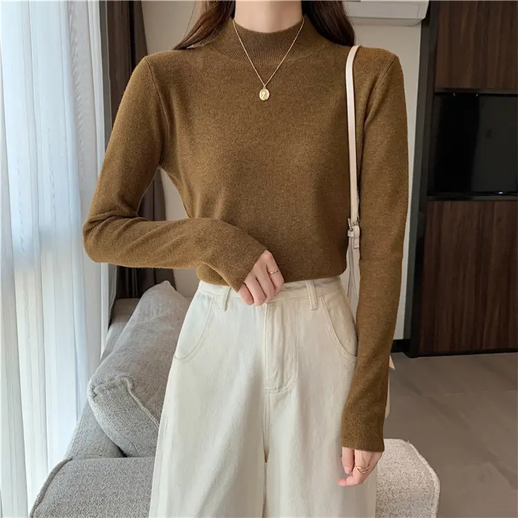 Women's Black Half Turtleneck Sweater with Chain Crossbody — feature 38