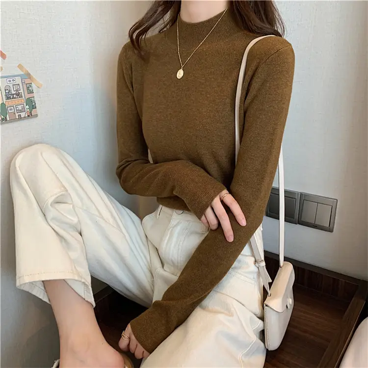 Women's Black Half Turtleneck Sweater with Chain Crossbody — feature 39