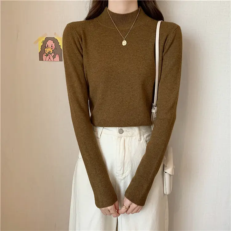 Women's Black Half Turtleneck Sweater with Chain Crossbody — feature 40