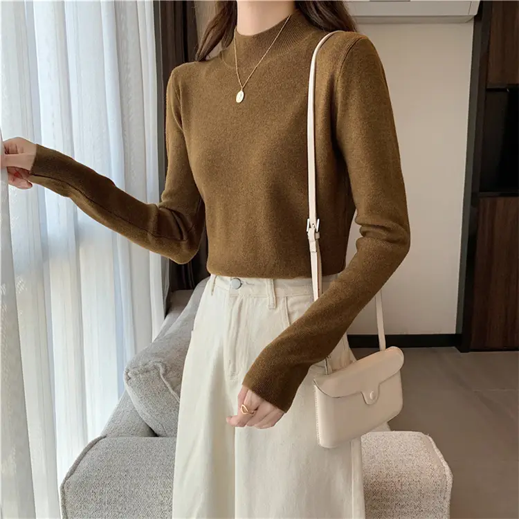 Women's Black Half Turtleneck Sweater with Chain Crossbody — feature 41