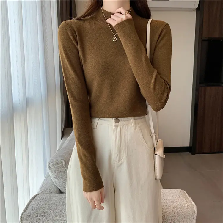 Women's Black Half Turtleneck Sweater with Chain Crossbody — feature 42