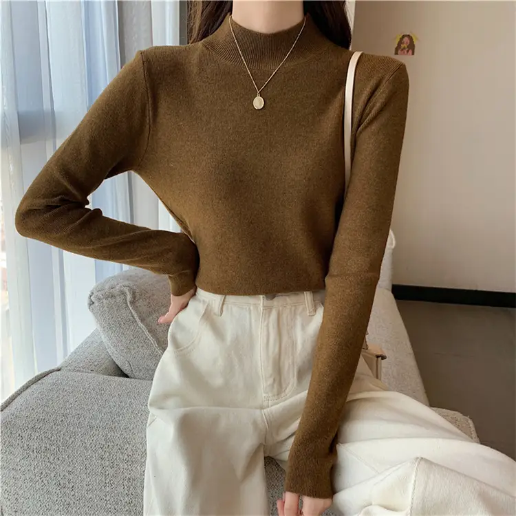 Women's Black Half Turtleneck Sweater with Chain Crossbody — feature 43
