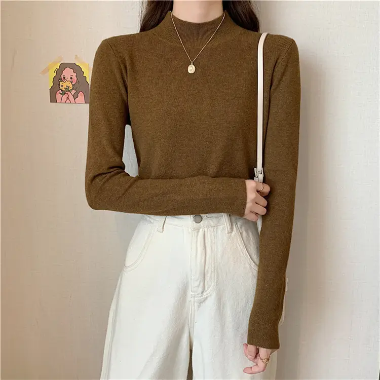 Women's Black Half Turtleneck Sweater with Chain Crossbody — feature 44