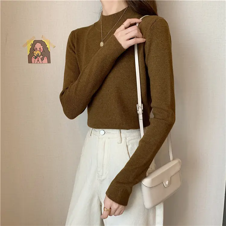 Women's Black Half Turtleneck Sweater with Chain Crossbody — feature 45