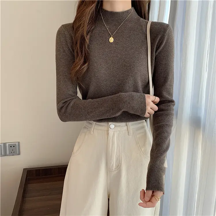 Women's Black Half Turtleneck Sweater with Chain Crossbody — feature 46