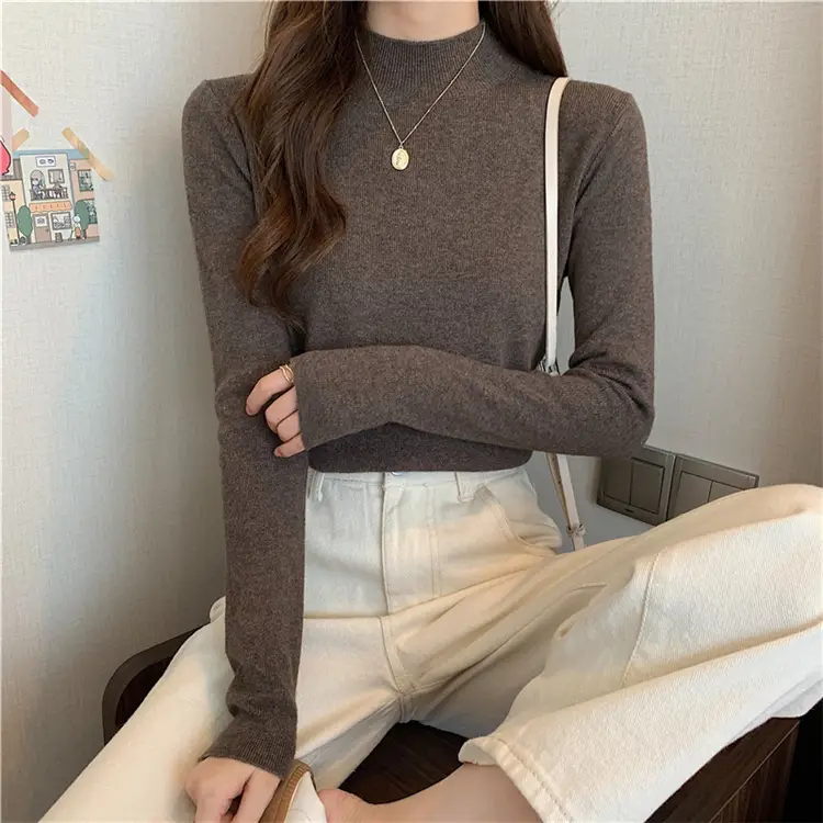 Women's Black Half Turtleneck Sweater with Chain Crossbody — feature 47
