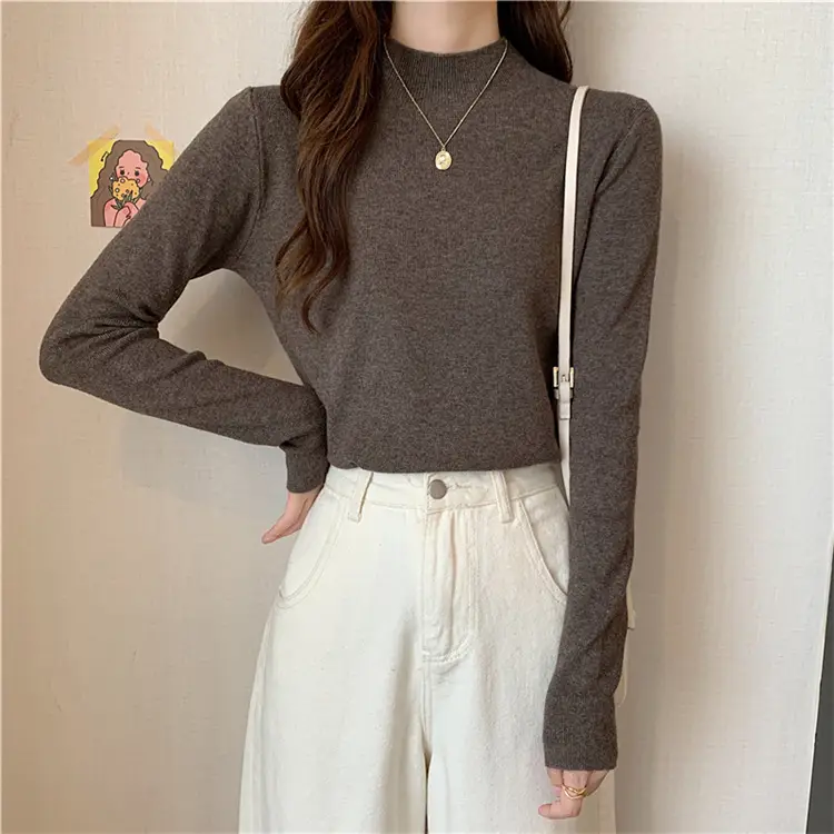 Women's Black Half Turtleneck Sweater with Chain Crossbody — feature 48