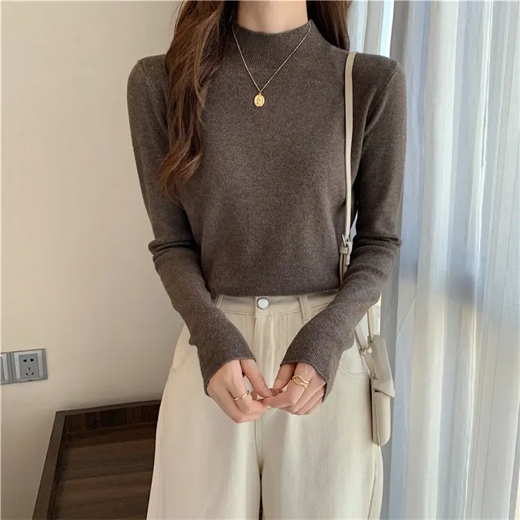 Women's Black Half Turtleneck Sweater with Chain Crossbody — feature 49