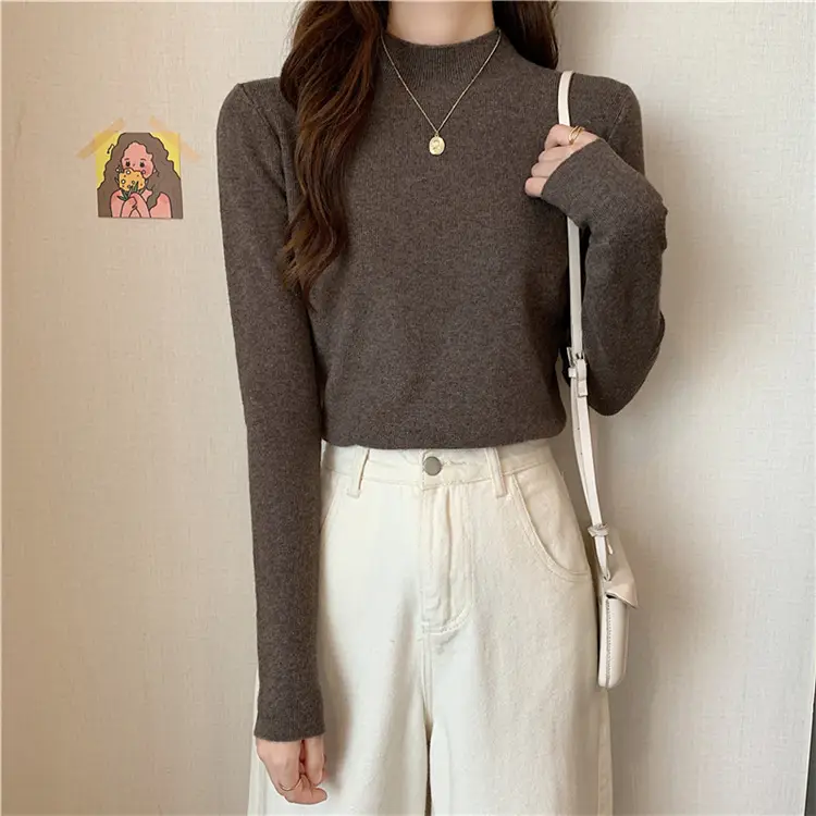 Women's Black Half Turtleneck Sweater with Chain Crossbody — feature 50