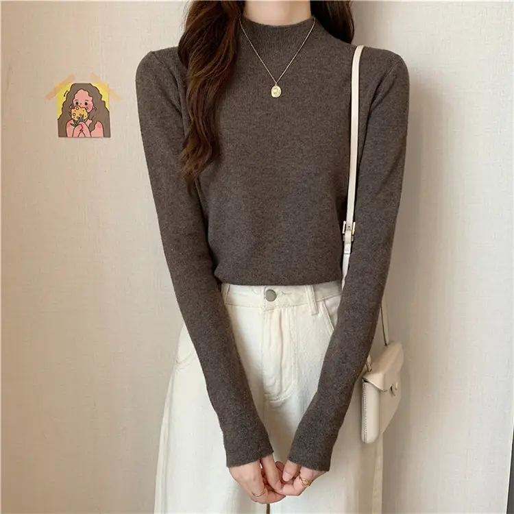 Women's Black Half Turtleneck Sweater with Chain Crossbody — feature 51