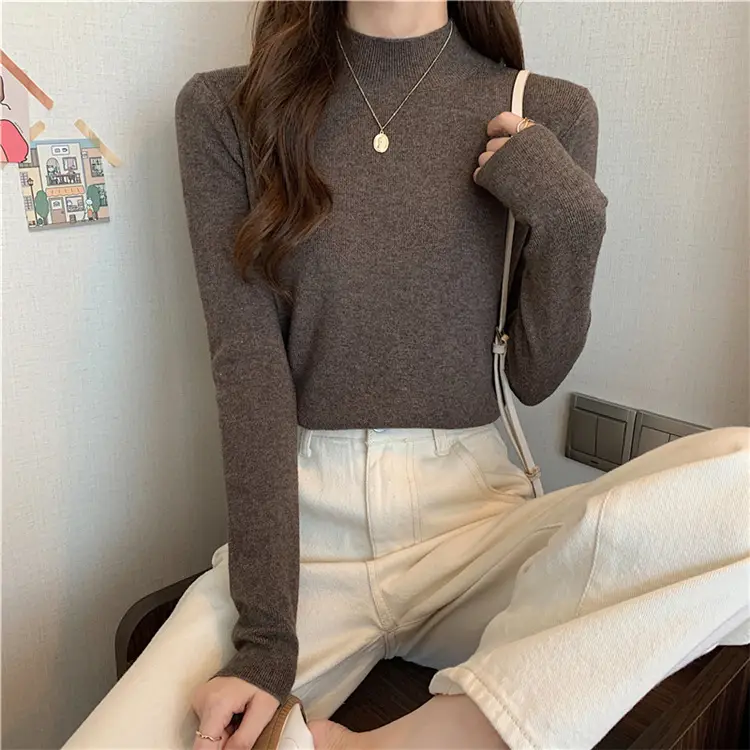 Women's Black Half Turtleneck Sweater with Chain Crossbody — feature 52