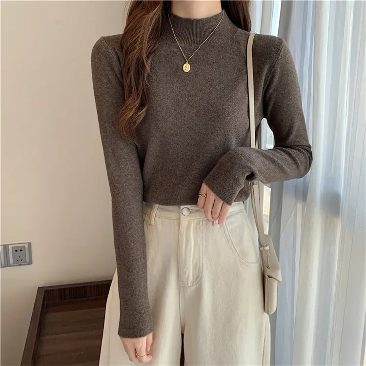Women's Black Half Turtleneck Sweater with Chain Crossbody — feature 53