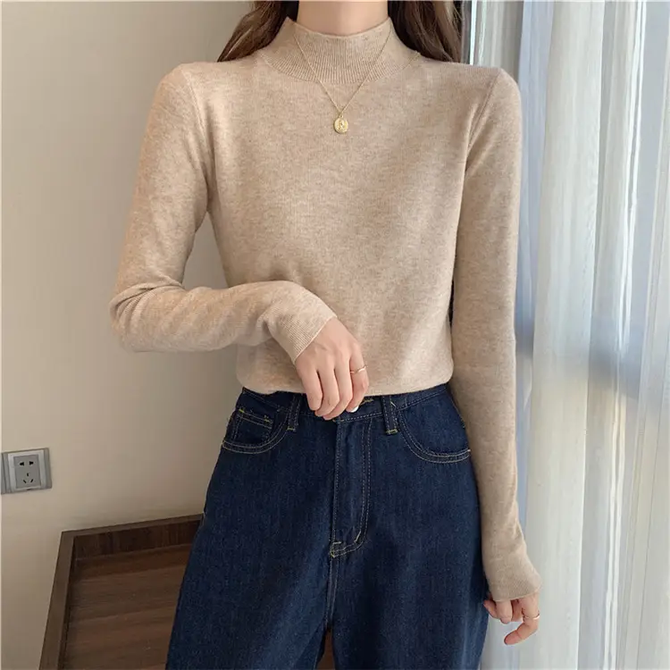 Women's Black Half Turtleneck Sweater with Chain Crossbody — feature 54