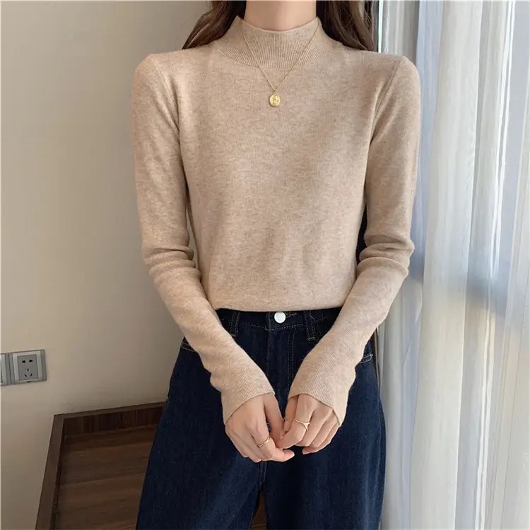 Women's Black Half Turtleneck Sweater with Chain Crossbody — feature 55