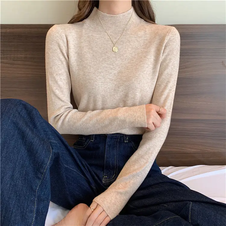 Women's Black Half Turtleneck Sweater with Chain Crossbody — feature 56